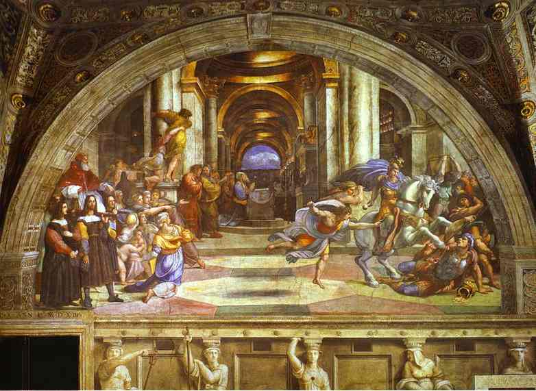 Oil painting:The Expulsion of Heliodorus. c.1512