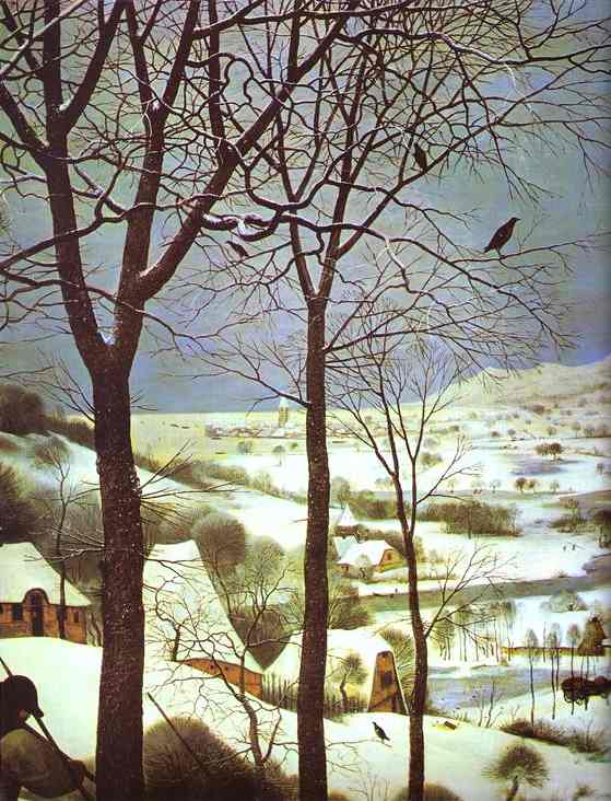Oil painting:The Hunters in the Snow (January). Detail. 1565