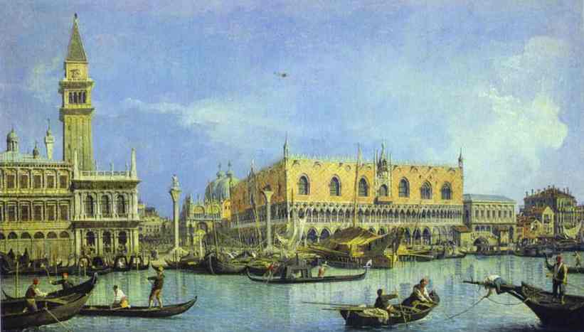 Oil painting:The Molo, Seen from the Basin of San Marco.