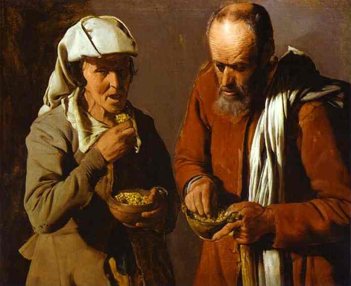 Oil painting:The Porridge Eaters. c. 1622