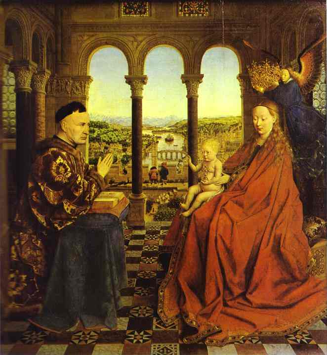 Oil painting:The Virgin of the Chancellor Rolin. 1434