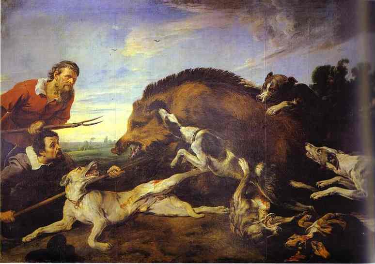 Oil painting:Wild Boar Hunt. 1649