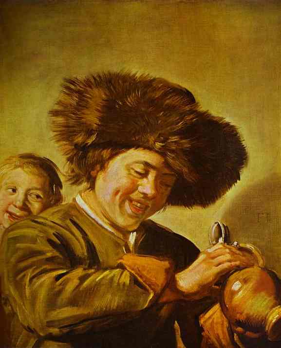 Oil painting:Young Man with a Jug of Beer. c. 1624
