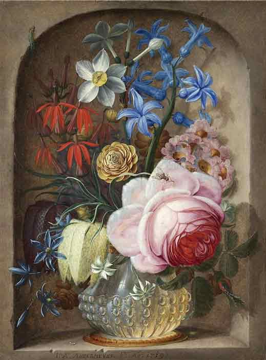 Oil painting for sale:Flowers in a vase in a stone niche, 1719