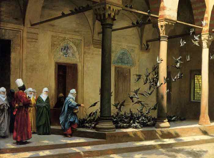 Oil painting for sale:Harem Women Feeding Pigeons in a Courtyard , 1894