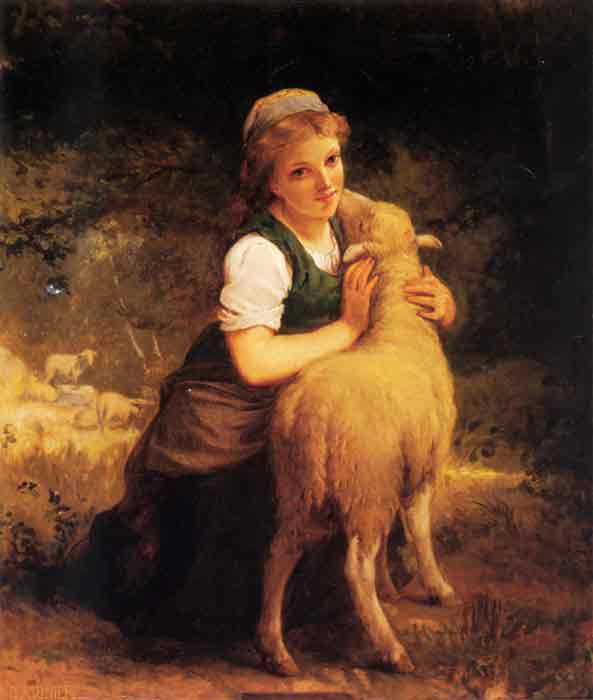 Oil painting for sale:Young Girl with Lamb