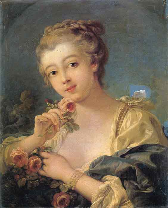 Oil painting for sale:Young Woman with a Bouquet of Roses