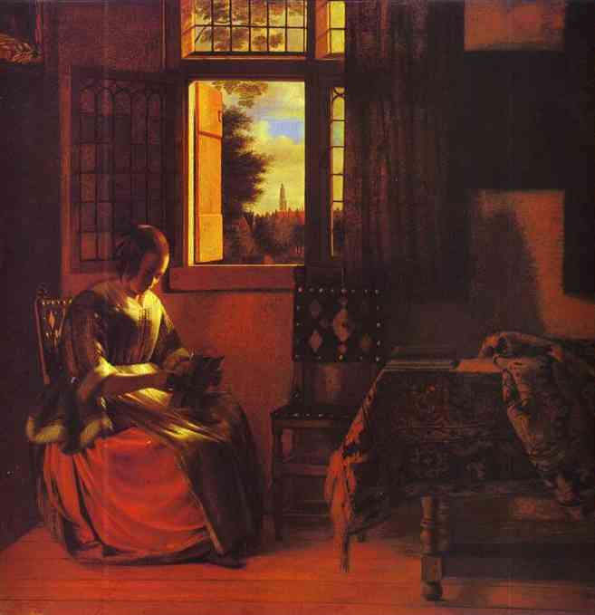 Oil painting:A Woman Reading a Letter. c. 1664