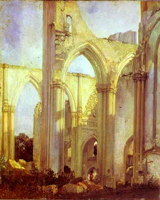 Oil painting:Abbey of St. Berlin, near St. Omer. 1823