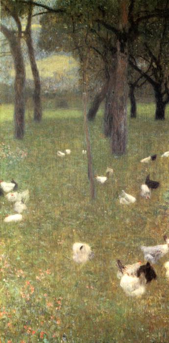 Oil painting:After the Rain (Garden with Chickens in St. Agatha). 1899