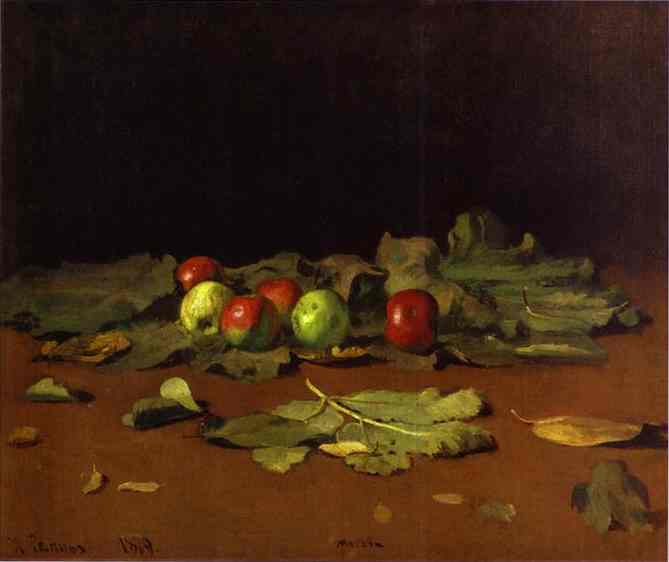 Oil painting:Apples and Leaves. 1879