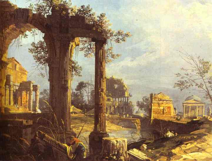 Oil painting:Capriccio: View with Ruins. c. 1740