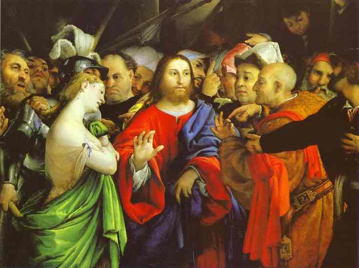 Oil painting:Christ and the Adulteress. c. 1530