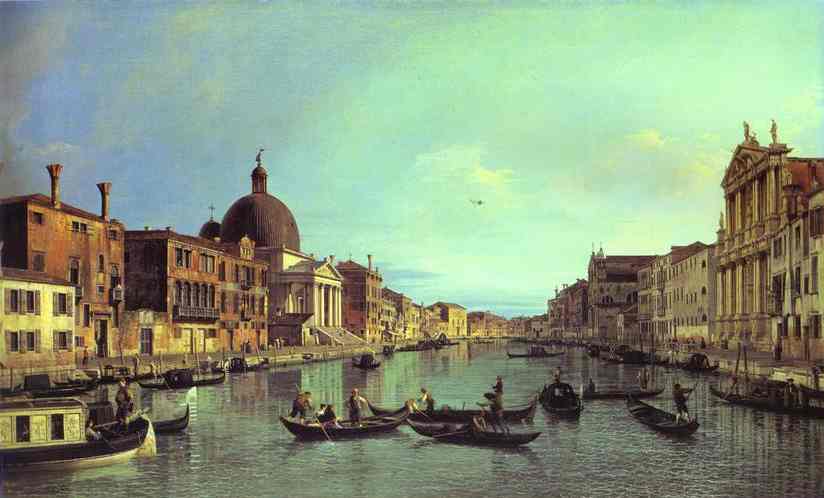 Oil painting:Grand Canal: Looking South-West from the Chiesa degli Scalzi to the Fondamenta della