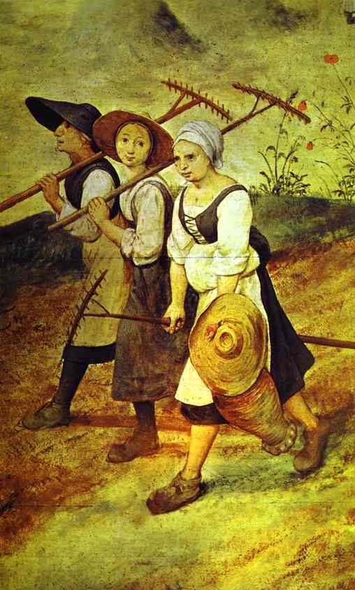 Oil painting:Haymaking (July). Detail. 1565