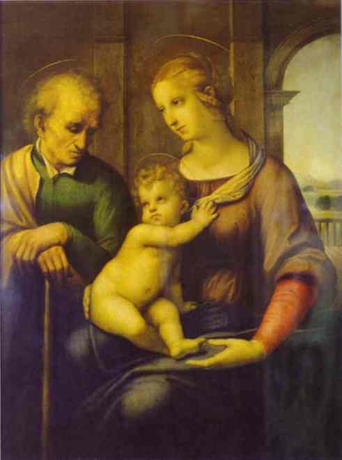 Oil painting:Holy Family (The Virgin with the Beardless Joseph). 1506