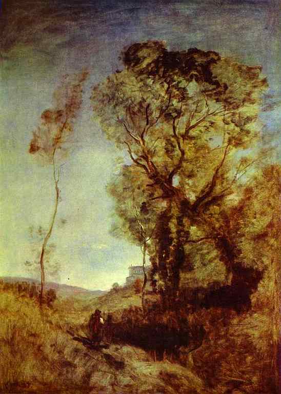Oil painting:Italian Villa behind Pines.