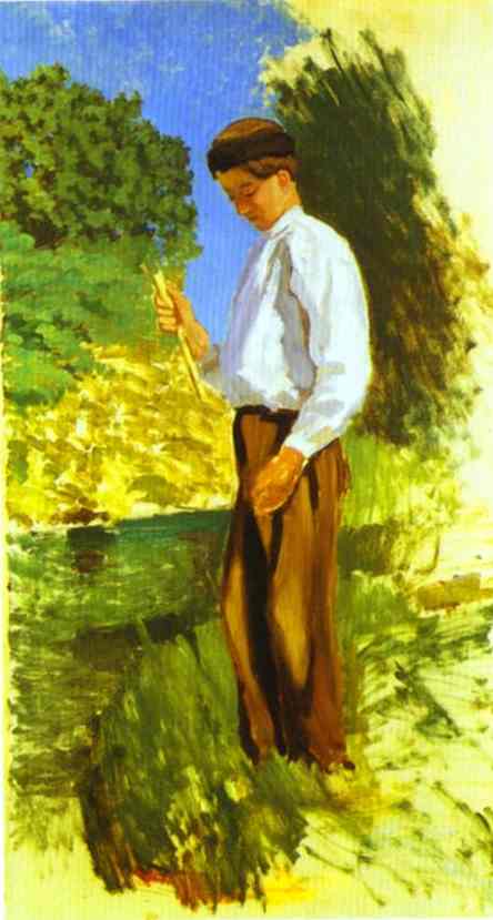 Oil painting:Louis Auriol Fishing. 1870