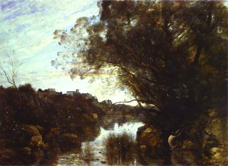 Oil painting:Memory of Lake Nemi, Italy. 1865