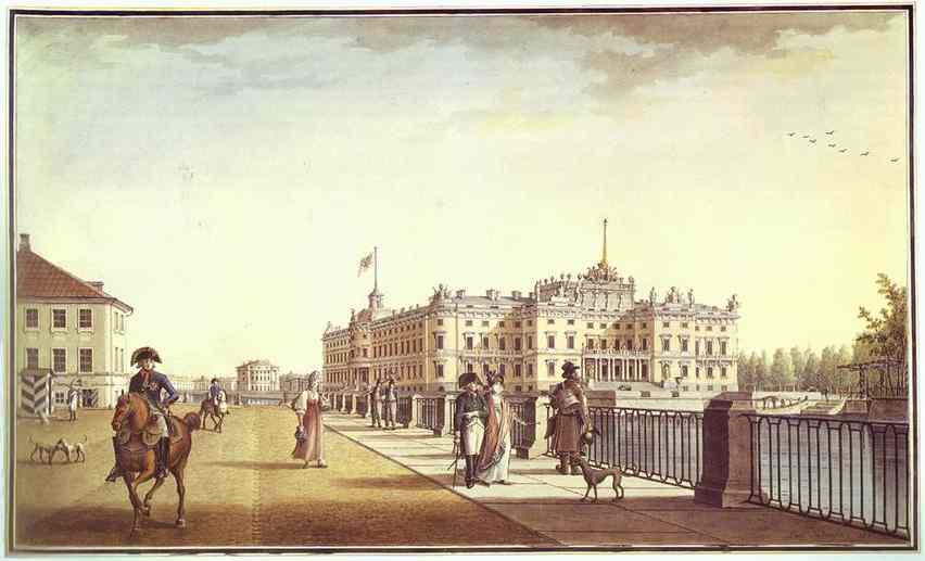 Oil painting:Mikhailovsky Castle as Seen from the Fontanka Embankment. 1801