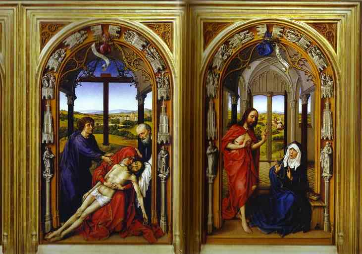 Oil painting:Miraflores Altarpiece. Cental and right parts. c.1440