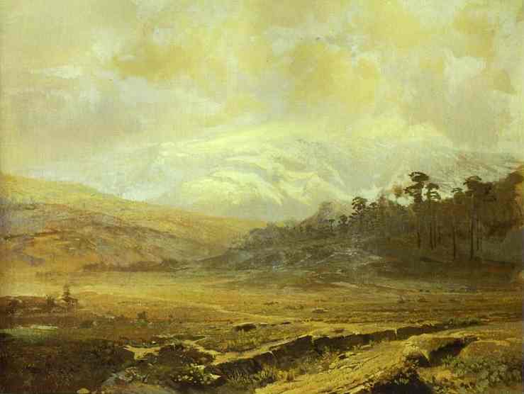 Oil painting:Mountains in the Crimea in Winter. 1871
