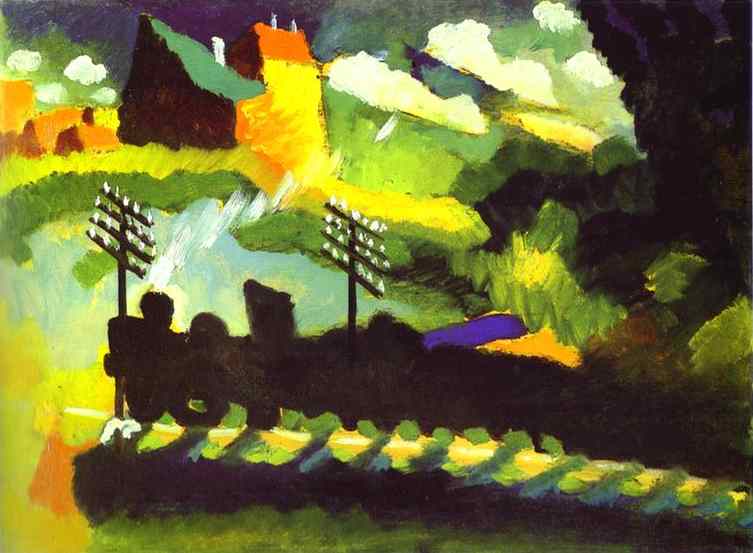 Oil painting:Murnau-View with Railroad and Castle. 1909