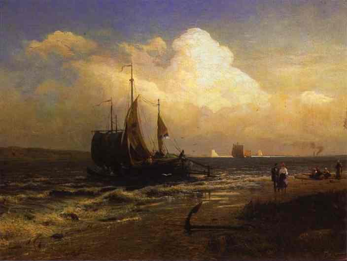 Oil painting:On the River. Windy Day. 1869