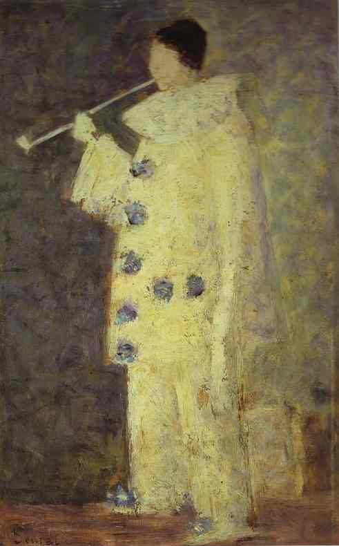 Oil painting:Pierrot with a White Pipe. (Aman-Jean) 1883