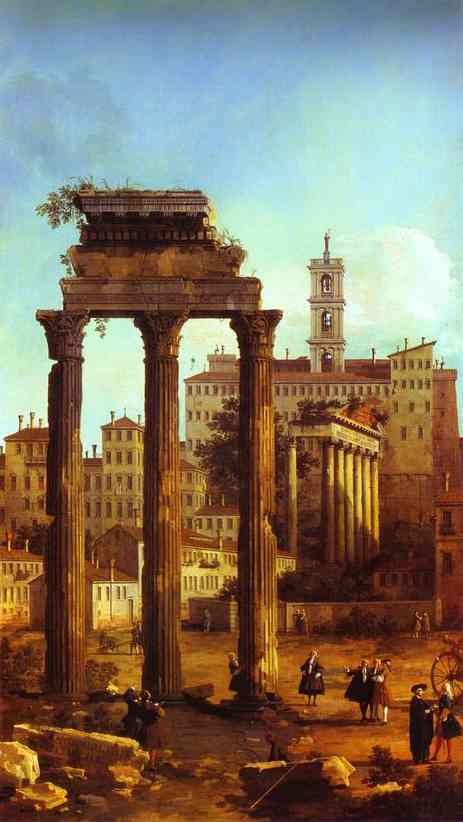 Oil painting:Rome: Ruins of the Forum, Looking towards the Capitol. 1742