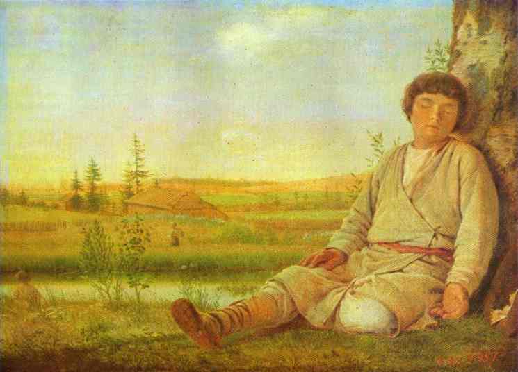 Oil painting:Sleeping Herd-Boy. 1824