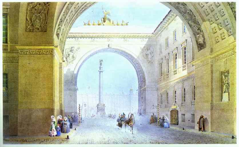 Oil painting:The Arch of the General Headquarters Building. 1830