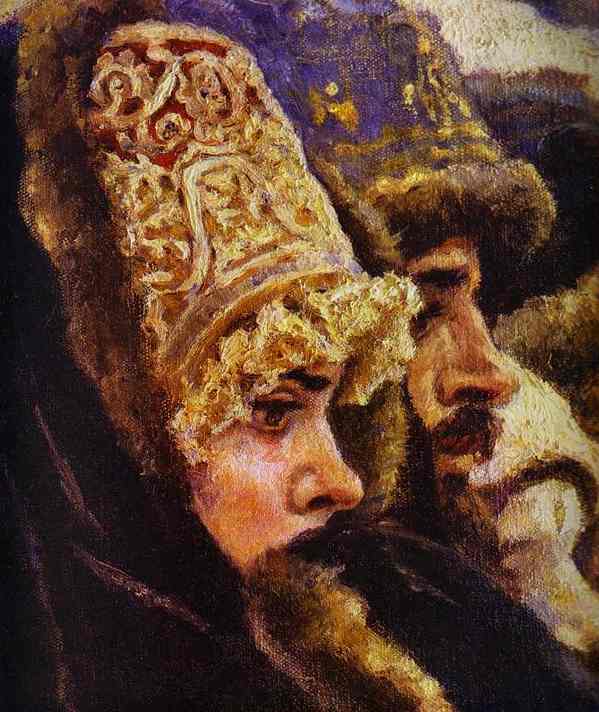 Oil painting:The Boyarynia Morozova. Detail. 1887