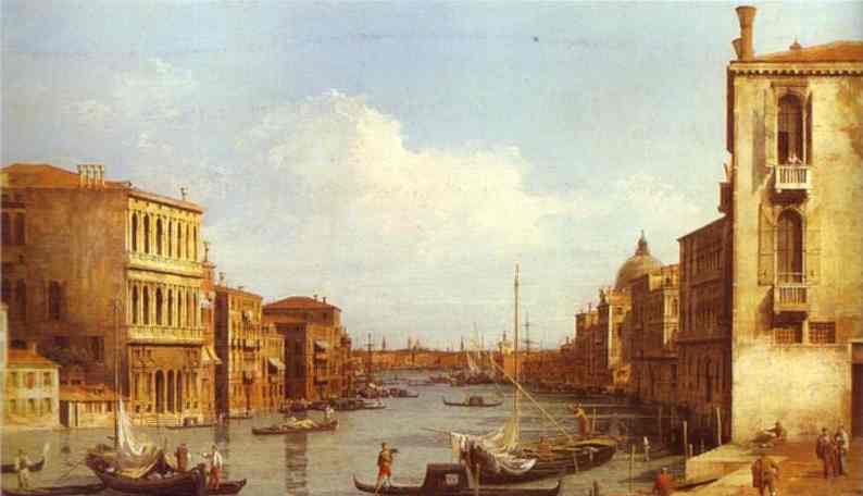 Oil painting:The Grand Canal from Campo S. Vio towards the Bacino. c. 1730