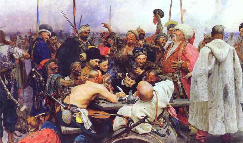 Oil painting:The Reply of the Zaporozhian Cossacks to Sultan Mahmoud IV. 1880-1891
