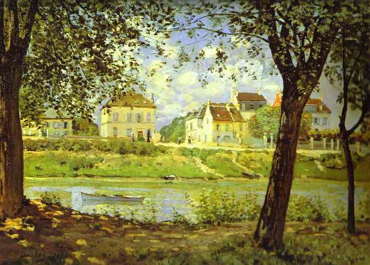 Oil painting:Village on the Banks of the Seine (Villeneuve-la-Garenne). 1872