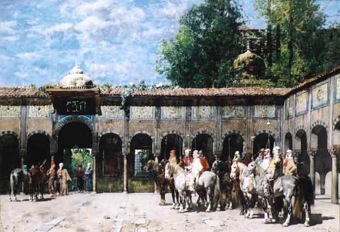 Oil painting for sale:Cavalieri Circassi Che Aspettano Il Loro Capo [Circassian Knights Waiting for