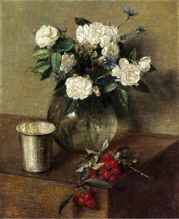 Oil painting for sale:White Roses and Cherries, 1865