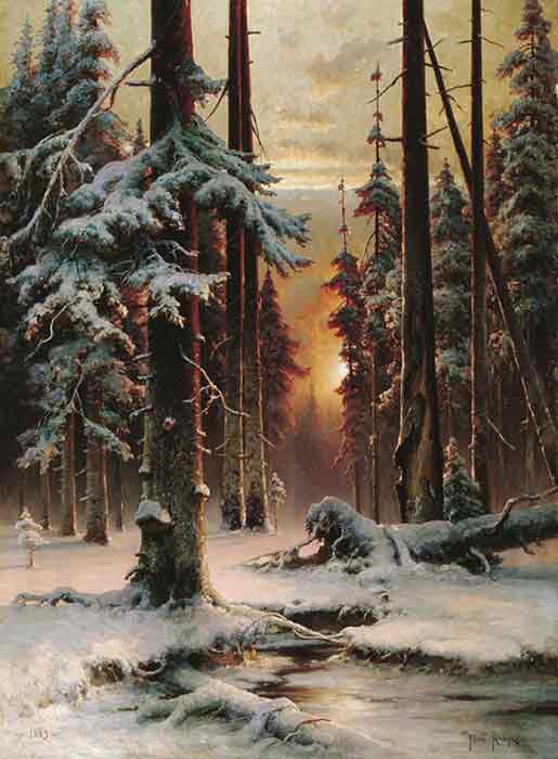 Oil painting for sale:Winter Sun Dawn in a Forest, 1889