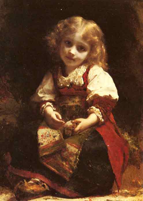 Oil painting for sale:A Little Girl Holding A Bird
