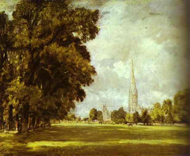 Oil painting:A View of Salisbury Cathedral. c.1825