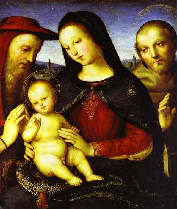 Oil painting:Madonna with the Christ Child Blessing and St. Jerome and St. Francis (Von der Ropp