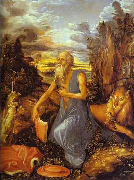 Oil painting:St. Jerome in the Wilderness. 1495