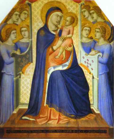 Oil painting:Madonna and Child Enthroned with Eight Angels. 1340