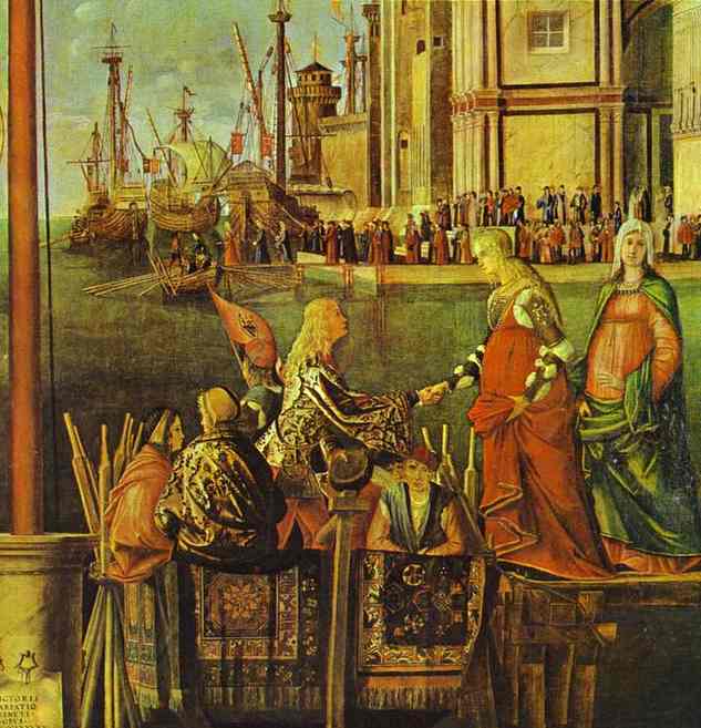 Oil painting:The Legend of St. Ursula: The Meeting of the Betrothed and the Departure for the