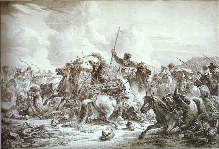 Oil painting:Battle of Cossaks with Kirgizes. 1826