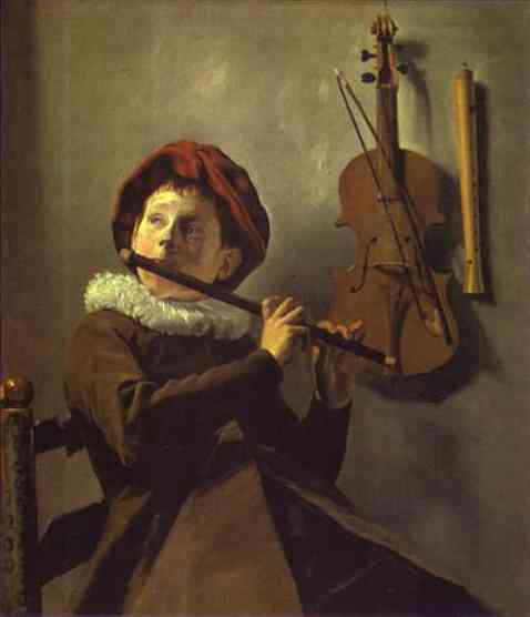 Oil painting:Boy Playing a Flute. 1630