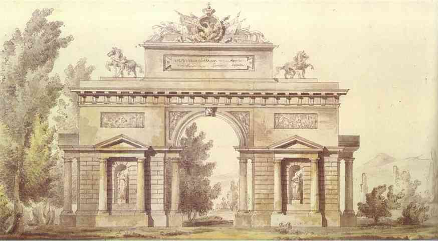 Oil painting:Design of a Triumphal Arch.