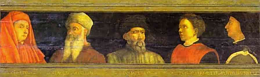 Oil painting:Five Masters of the Florentine Renaissance (or Fathers of Perspective): Giotto, Ucce