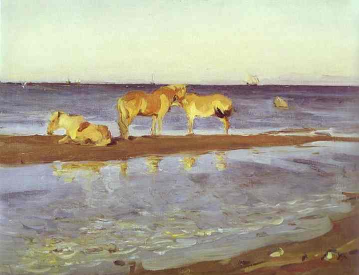 Oil painting:Horses on a Shore. 1905